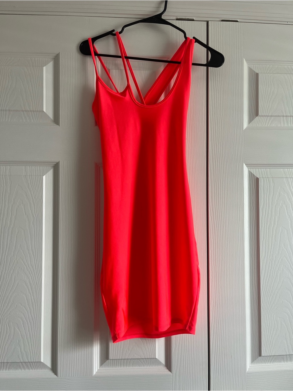 Fashion Nova Neon Coral Strappy Bodycon Dress